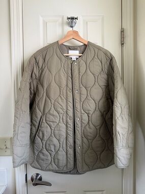 H&M Quilted Snap-Front Jacket in Olive
